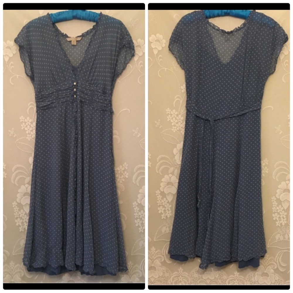 Jonathan Martin Girly Blue Polka Dot Midi Maxi Elegant Event Dress